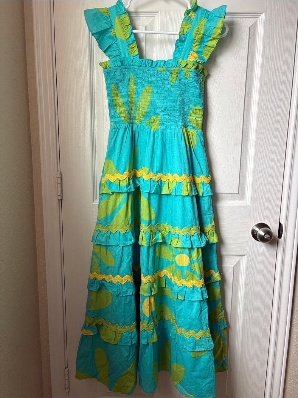 J. Marie 100% Cotton Indi Floral Ruffle Tier Ric Rac Dress - Picture 4 of 5
